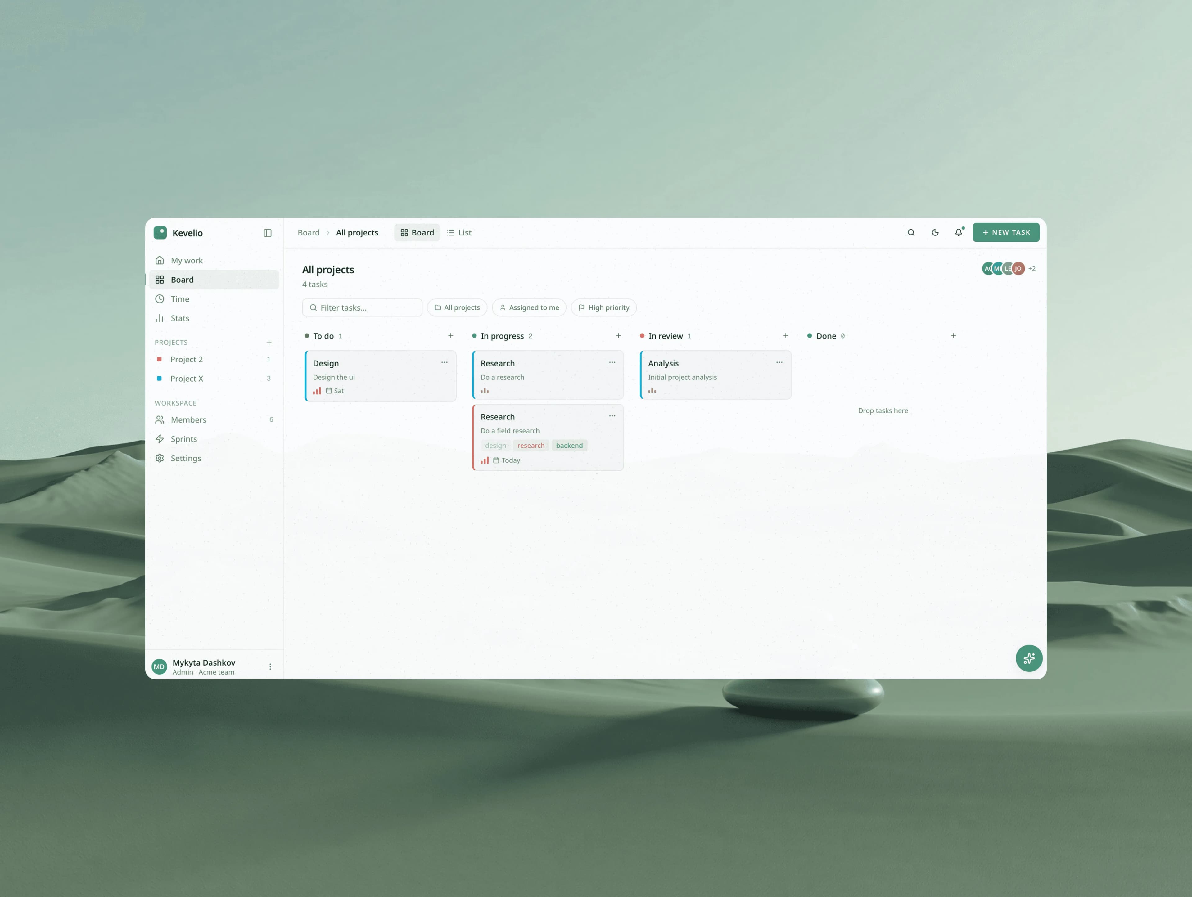 Náhled projektu Kevelio — open source projektový management